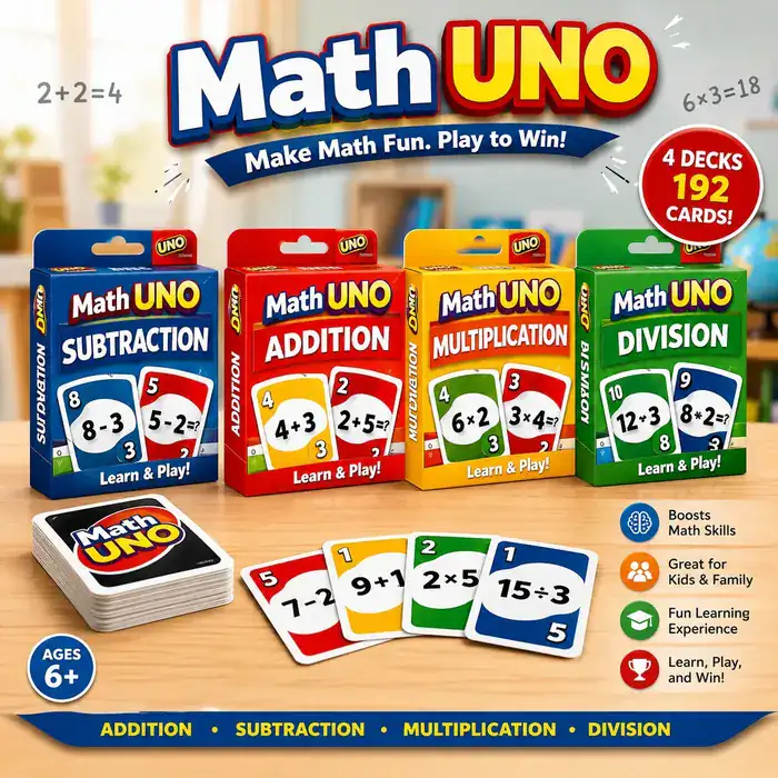 Math UNO — 4 decks, 192 cards