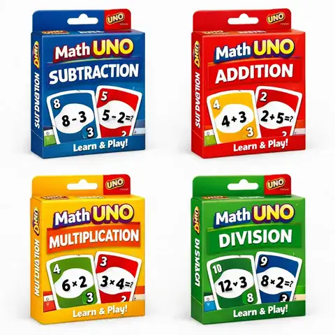 Four math operation boxes — Addition, Subtraction, Multiplication, Division