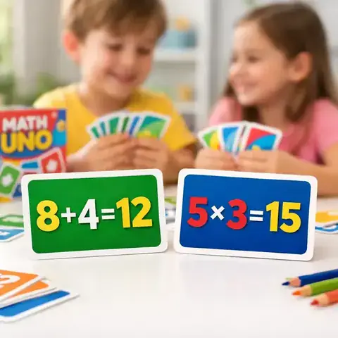 Kids smiling while playing with math cards